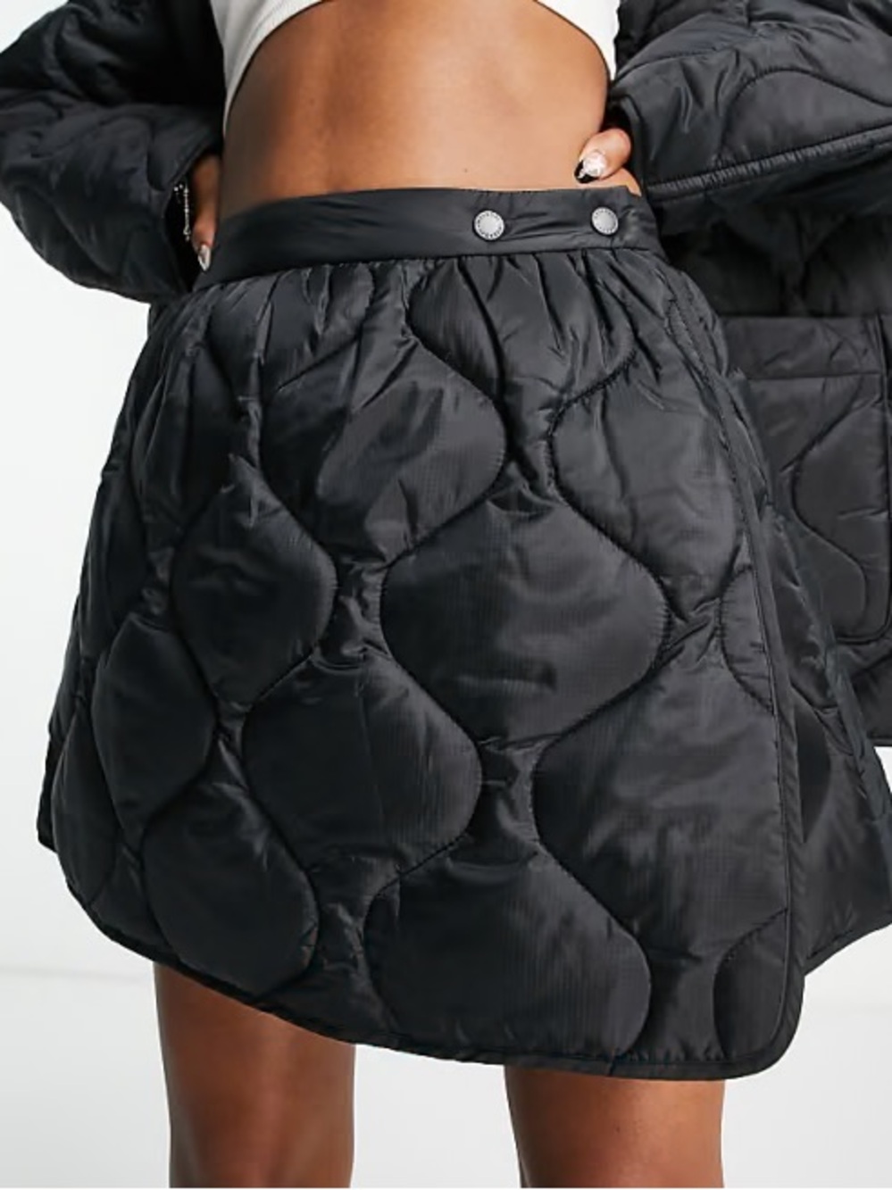 Weekday QUILTED PUFFER MINI WRAP SKIRT in BLACK size 38 small